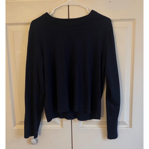 Quince Tops - Quince Cotton Modal Relaxed Long Sleeve Tee Navy Blue Crew Neck LB48025 M